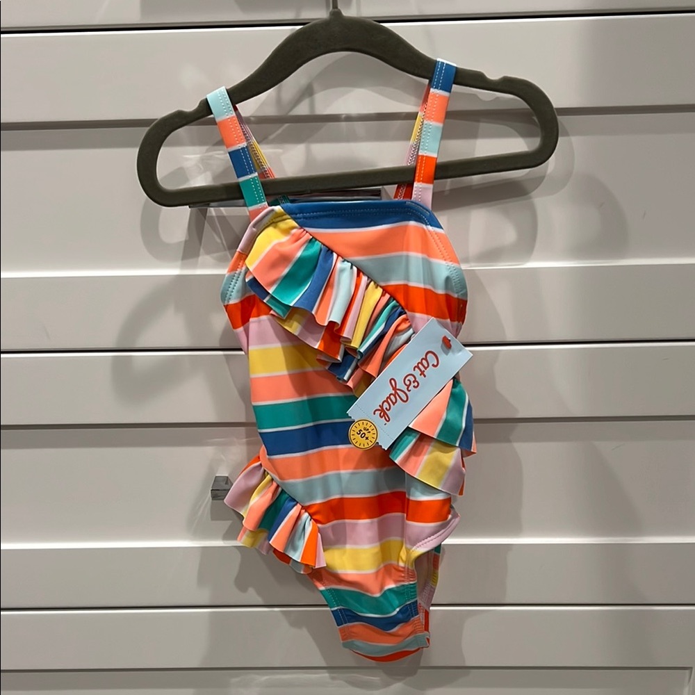 NWT Cat & Jack Striped Ruffle One Piece Swimsuit